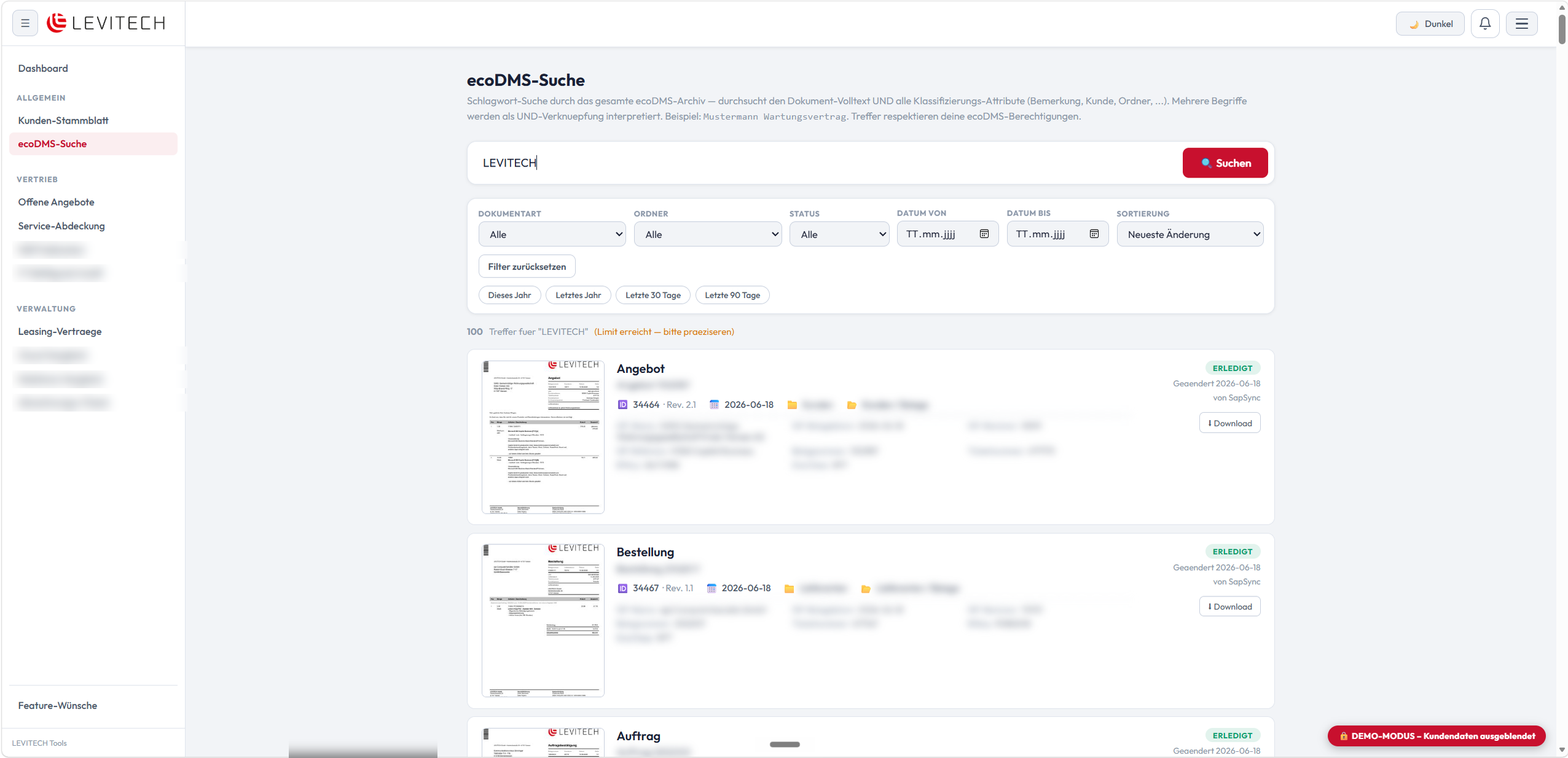Dokumenten Management — Screenshot (Demo-Modus)