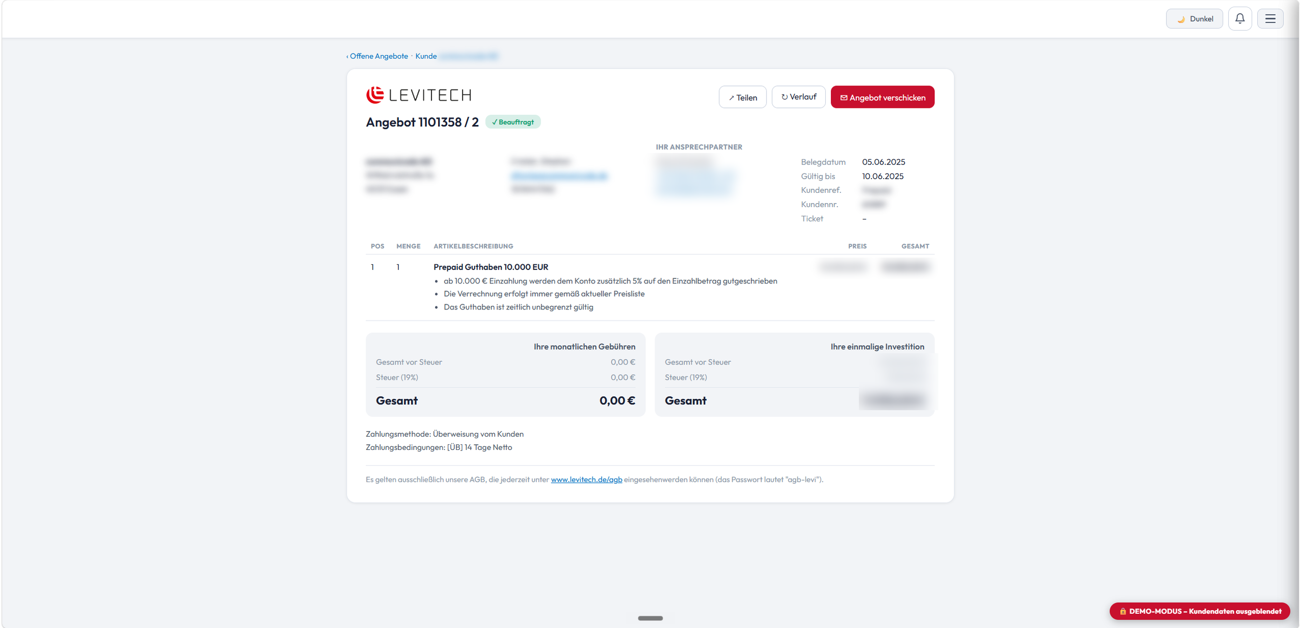 Angebots- & Auftragsautomatisierung — Screenshot (Demo-Modus)